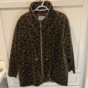 Vintage FASHION GALLERY Velvet Fabric Dark Khaki Green Circle Patterned Jacket